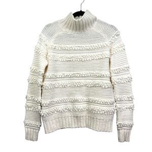 Magaschoni Womens Chunky Knit Sweater Turtleneck Pom Pom Detail Cream Sz XS*
